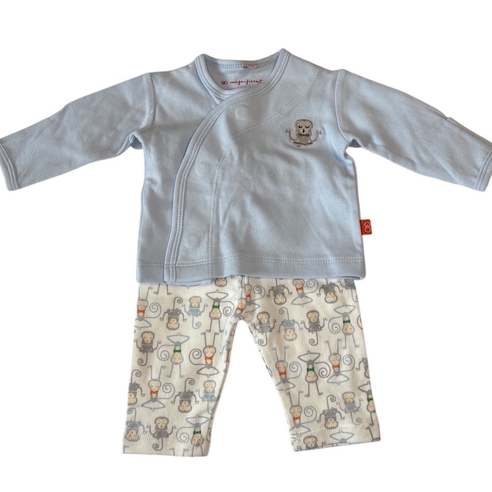 Baby Boy/Girl Blue Monkey Outfit 2-Piece Set Long Sleeve Top & Pants Size NB